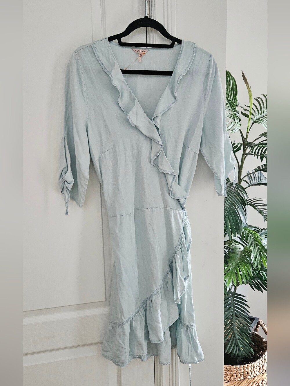 ESQUALO Light Blue Ruffle Wrap Dress